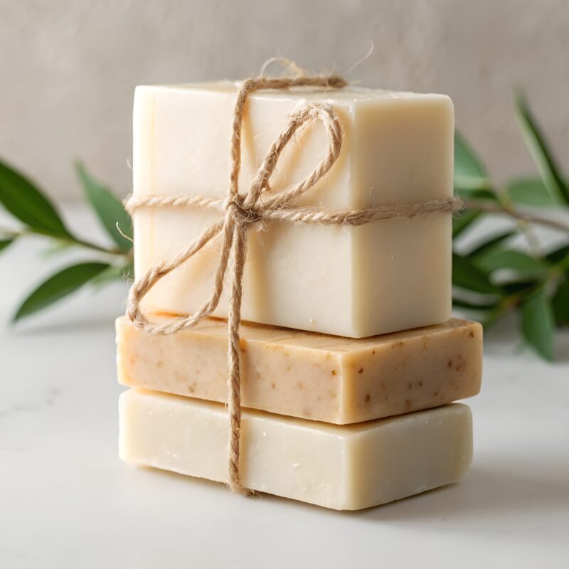 przepiękne mydła glicerynowe z masłem Shea w formie przewiązanej sznureczkiem gotowe na prezent