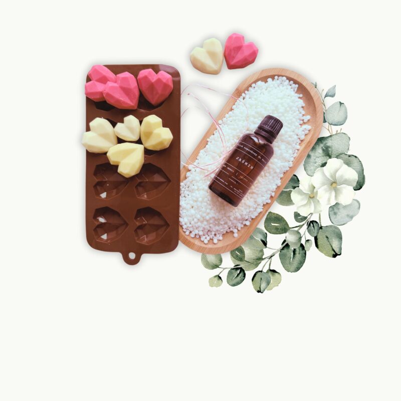 Zestaw do samodzielnego wykonania wosków do kominków zapachowych. Posiada foremkę wosk oraz zapach