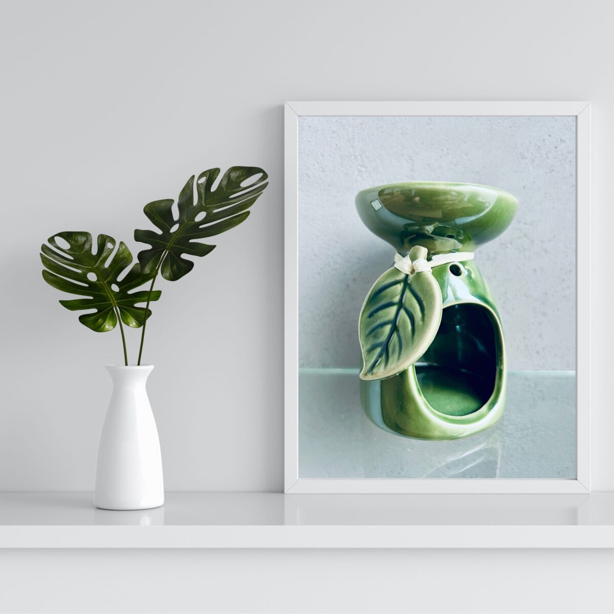 kominek zapachowy z listkiem idealni do każdego wnętrza kolor zielony duży