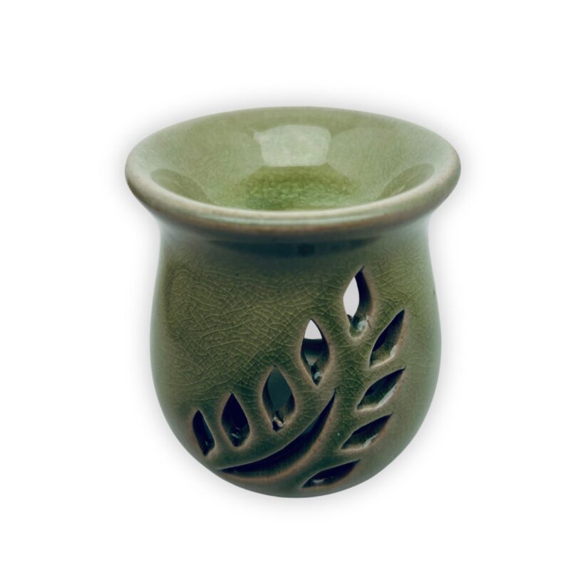 Mały kominek zapachowy koloru zielonego do olejków zapachowych z pudełkiem