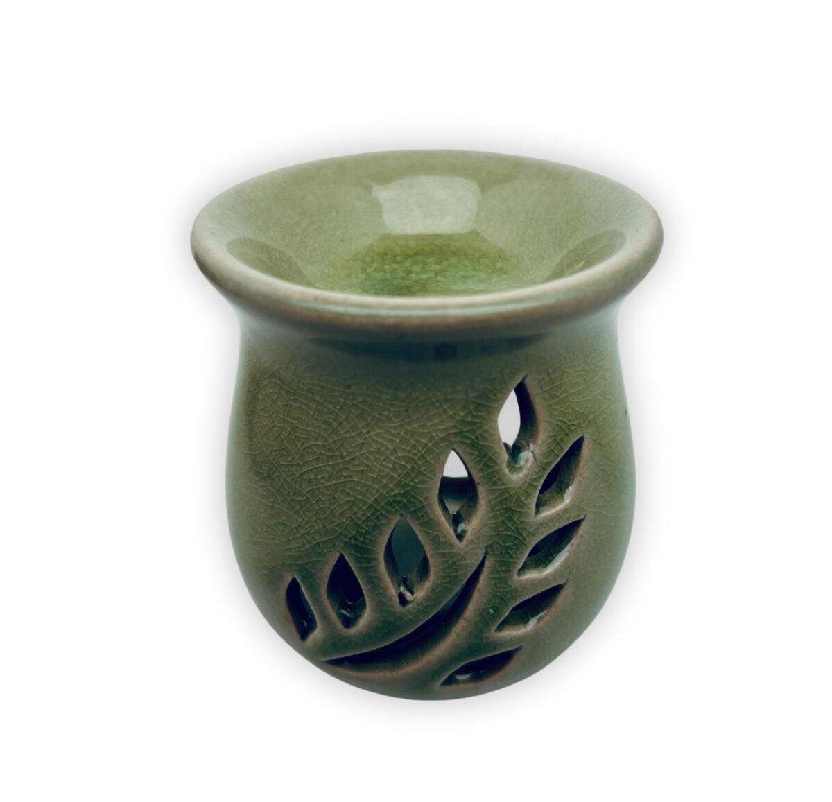 Mały kominek zapachowy koloru zielonego do olejków zapachowych z pudełkiem