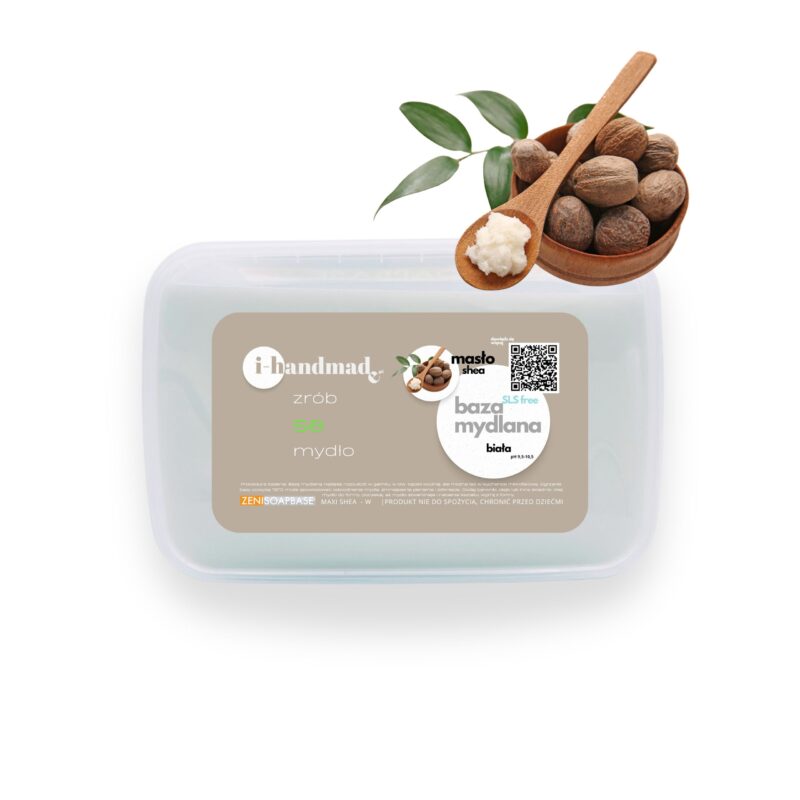 baza mydlana z dodatkiem Masła shea biała w opakowaniu plastikowym 1 kg