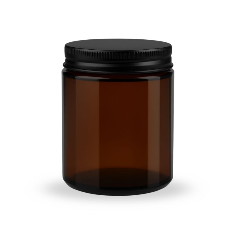 słoik bursztynowy do zalewu świec 180 ml z czarną metalową zakrętką