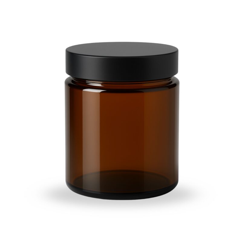 szkło do świecy o pojemności 180 ml z czarna plastikową zakrętką