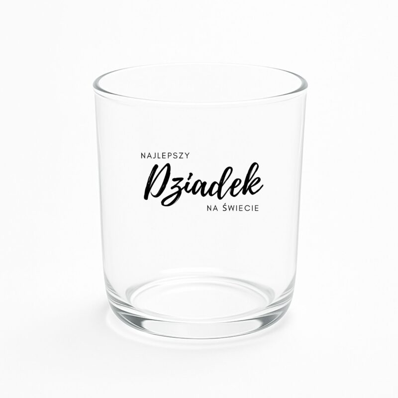szkło okazjonalne na dzień dziadka, unikalny grawer koloru czarnego na przezroczystym naczyniu.
