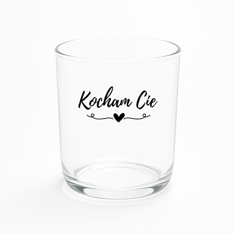 szkło do świecy z czarnym wygrawerowanym napisem Kocham Cie