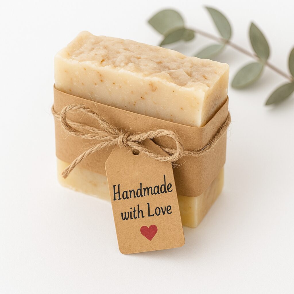 mydło handmade z przykładowym zastosowaniem naszej zawieszki handmade