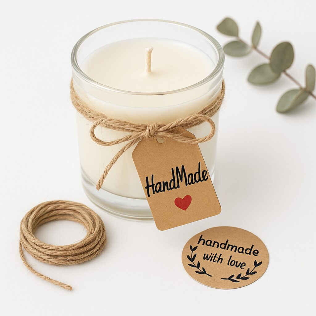 świeca handmade z przykładowym zastosowaniem naszej zawieszki handmade
