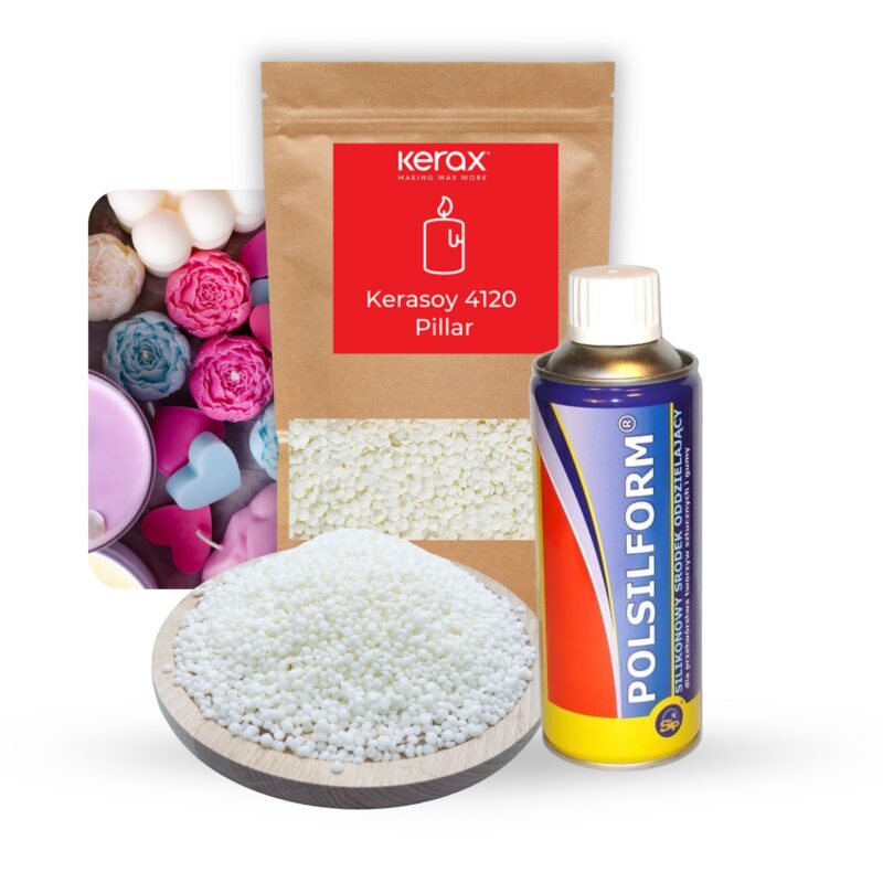 Wosk sojowy 1 kg Kerax Pillar + Silikon w sprayu Polsilform 400ml
