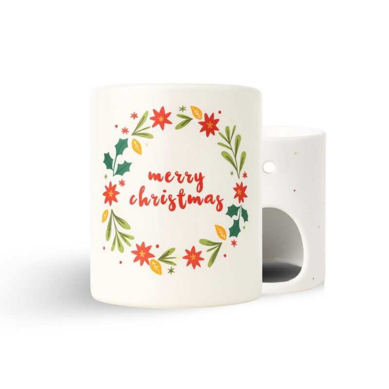 kominek ceramiczny do wosku sojowego z motywem świątecznym