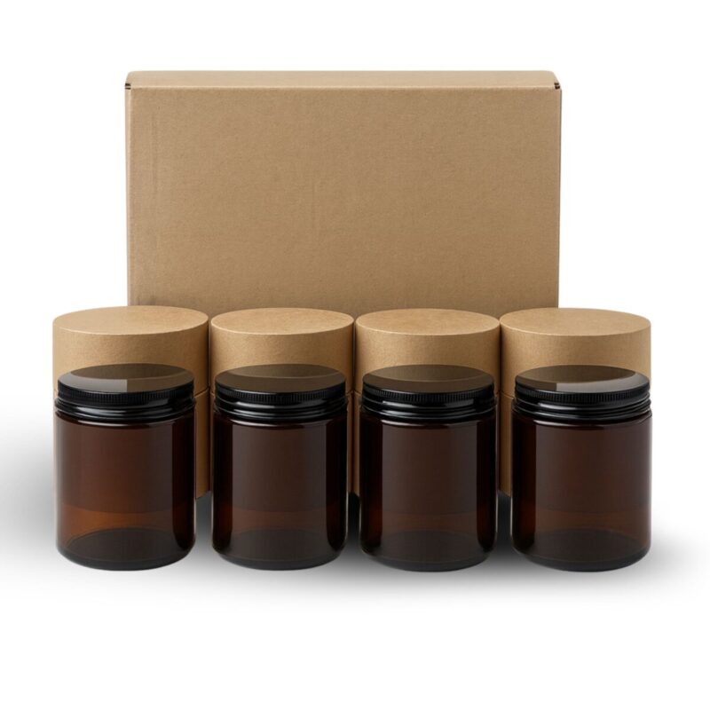 Zestaw opakowań kraft 4 x słoik szklany amber do świec sojowych (Kop