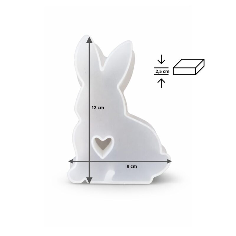 Foremka silikonowa do wosku sojowego w kształcie królika z sercem w środku wymiary