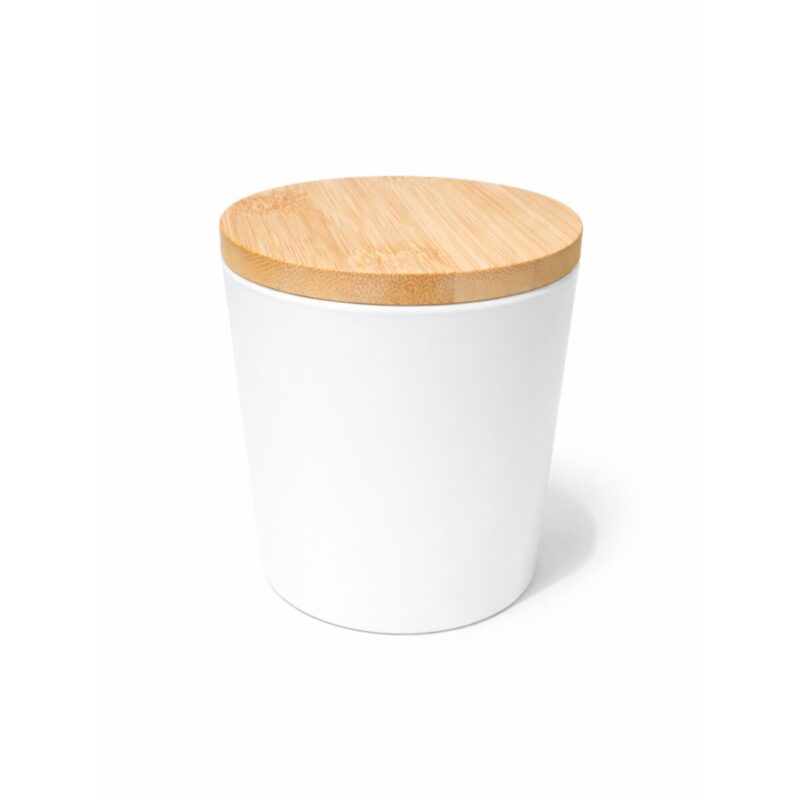 Szkło do świec biały mat 300 ml z drewnianą zakrętka