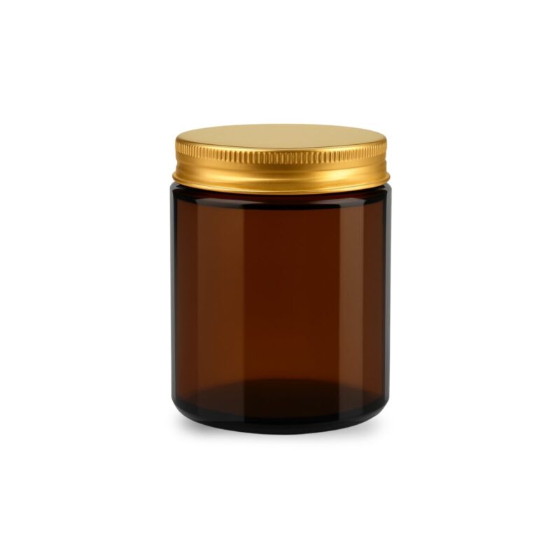 Szklany bursztynowy słoik do świec o pojemności 180 ml ze złota zakrętką