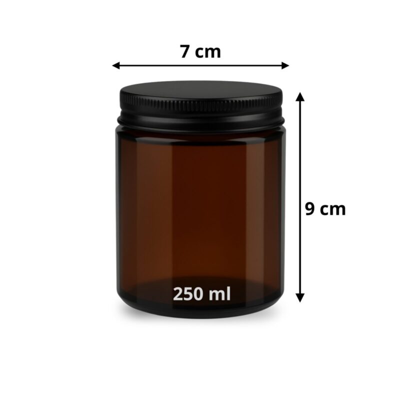 Sok 250 ml do świec koloru ciemnego brązu z z czarna aluminiowa zakrętką - wymiary wysoki 9 szeroki 7 cm