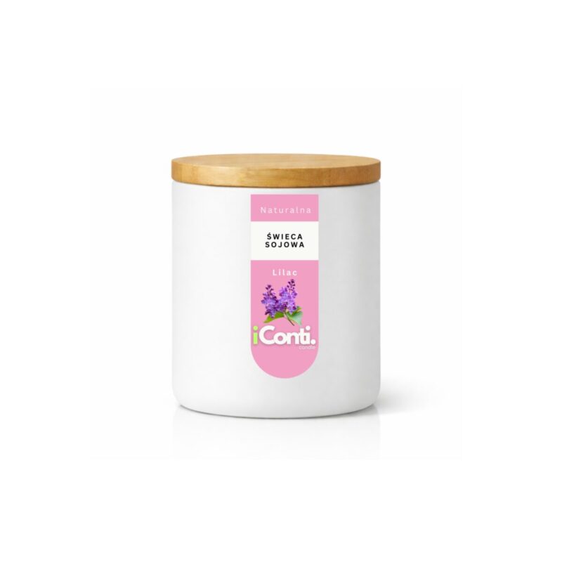 Świecą zapachowa w szkle z przykryciem drewnianym o zapachu bzu kolor biały mat 210g