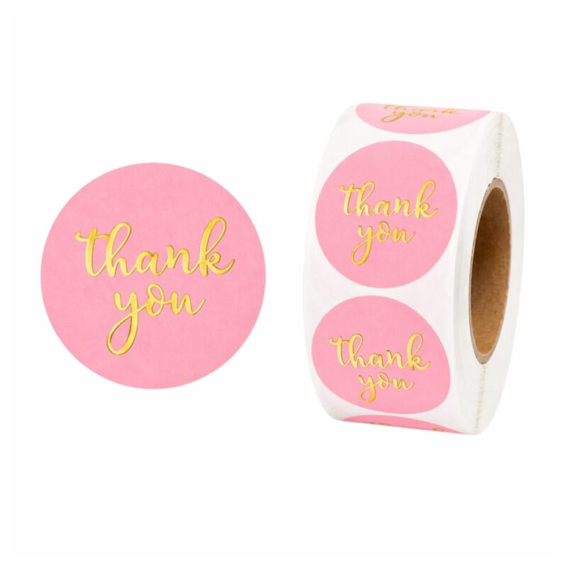 Naklejki Thank You różowe – etykiety do ozdabiania produktów