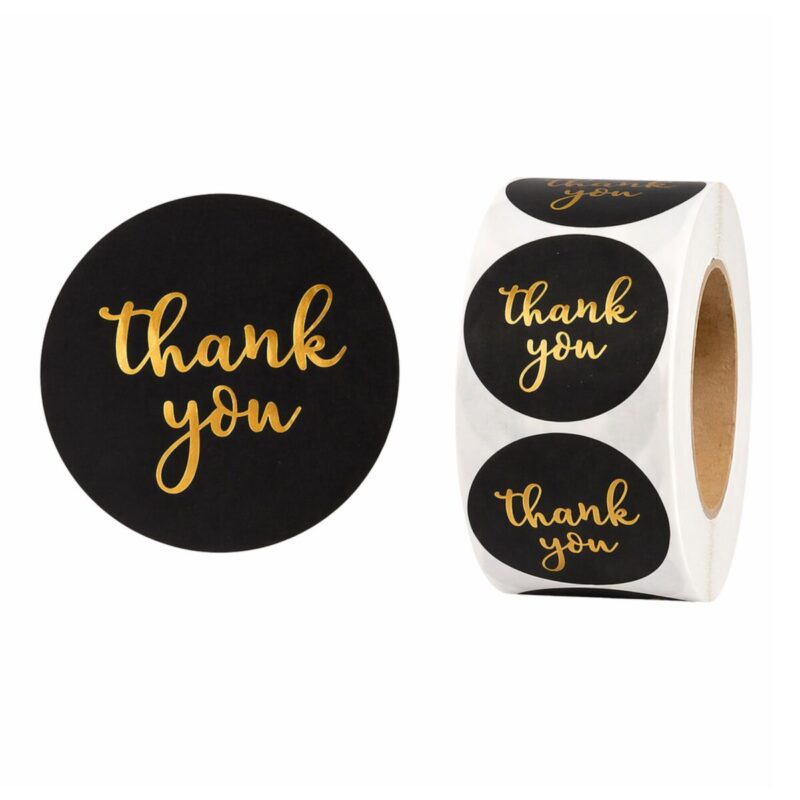 Naklejki THANK YOU czarne  – etykiety do ozdabiania produktów